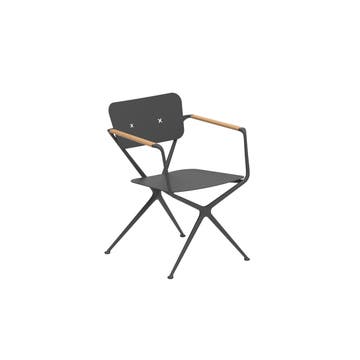 Fauteuil EXES 55 de Royal Botania, structure aluminium Anthracite, Accoudoirs en teck