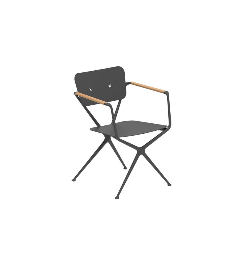 Fauteuil EXES 55 de Royal Botania, structure aluminium Anthracite, Accoudoirs en teck