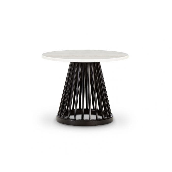 TABLE BASSE FAN Ø 60 cm, Piètement noir, Plateau marbre blanc de TOM DIXON TABLE BASSE FAN Ø 60 cm, Piètement noir, Plateau marbre blanc de TOM DIXON