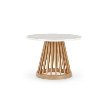 TABLE BASSE FAN Ø 60 cm, Piètement naturel, Plateau marbre blanc de TOM DIXON