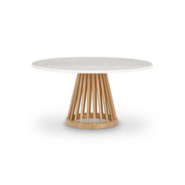 TABLE BASSE FAN Ø 90 cm, Piètement naturel, Plateau marbre blanc de TOM DIXON