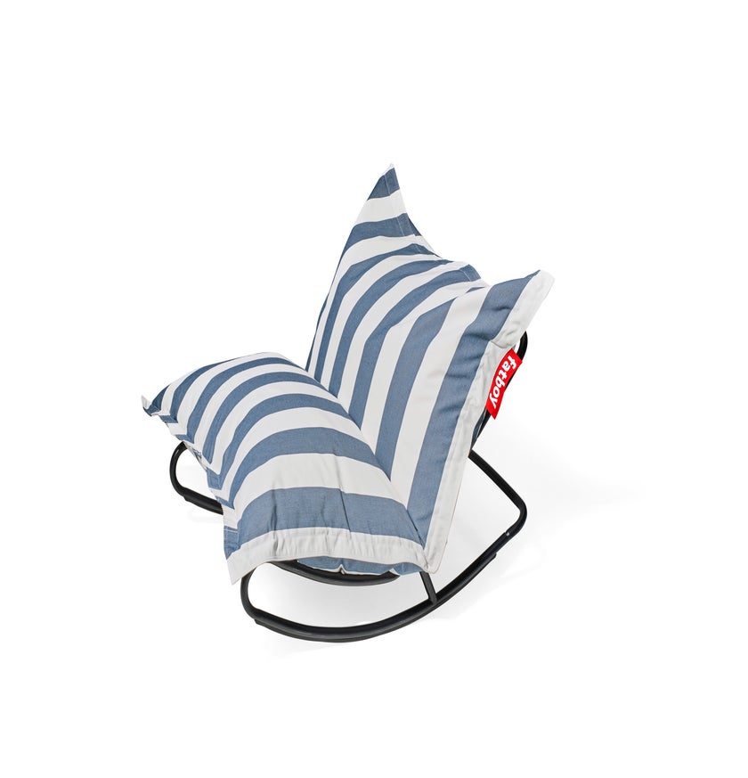 Rocking Chair Rock 'n Roll + pouf The Original Outdoor de Fatboy, Stripe ocean blue