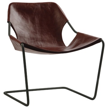 Fauteuil PAULISTANO de Objekto, Structure carbone, Assise cuir cognac