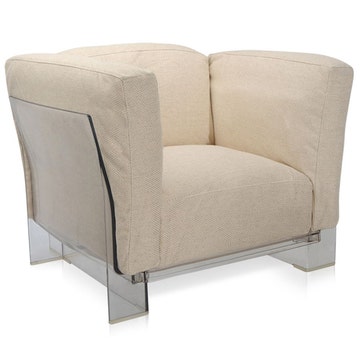 Fauteuil POP DUO de Kartell, Structure transparente, Écru
