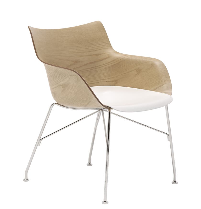 Fauteuil Q/WOOD de Kartell, Frêne clair, Blanc - pied Chrome