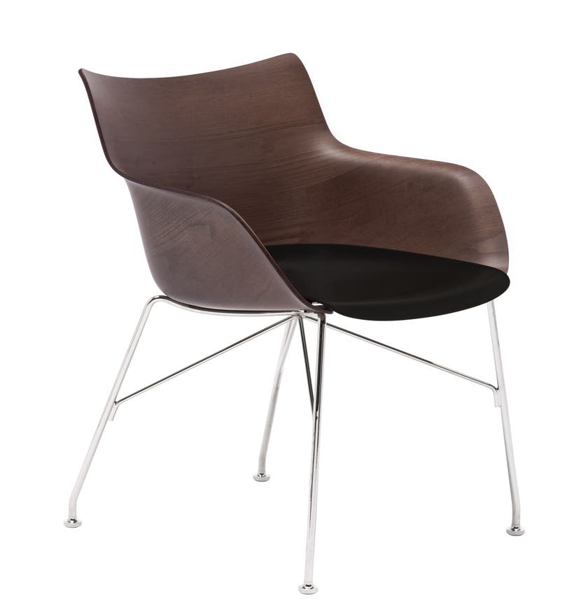 Fauteuil Q/WOOD de Kartell, Frêne foncé, Noir - pied Chrome