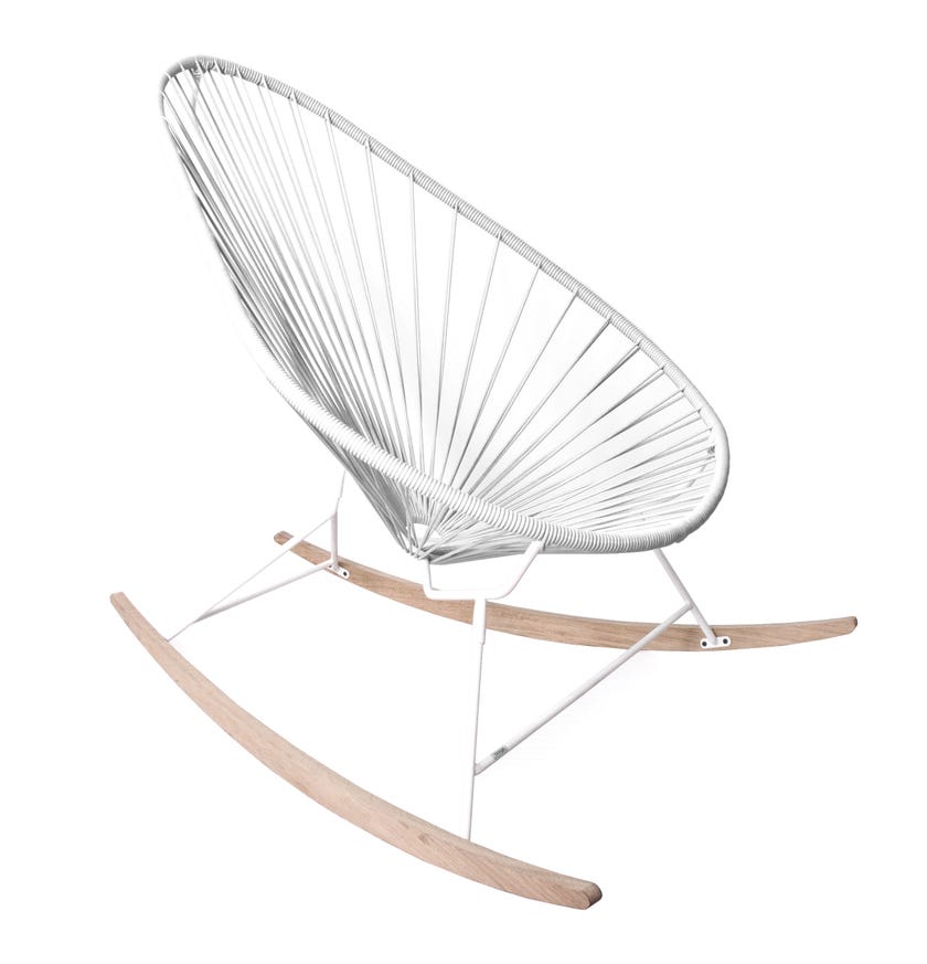 Fauteuil à bascule ACAPULCO de Boqa avec ski bois, structure blanche, Blanc
