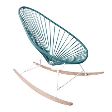 Fauteuil à bascule ACAPULCO de Boqa avec ski bois, structure blanche, Bleu océan