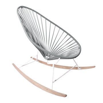 Fauteuil à bascule ACAPULCO de Boqa avec ski bois, structure blanche, Gris