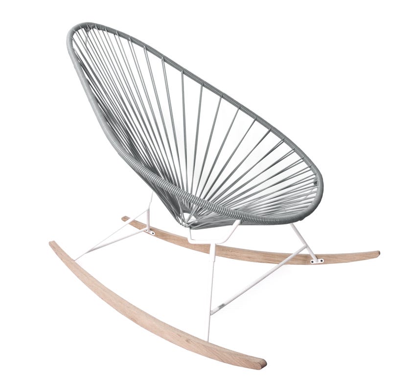 Fauteuil à bascule ACAPULCO de Boqa avec ski bois, structure blanche, Gris Fauteuil à bascule ACAPULCO de Boqa avec ski bois, structure blanche, Gris