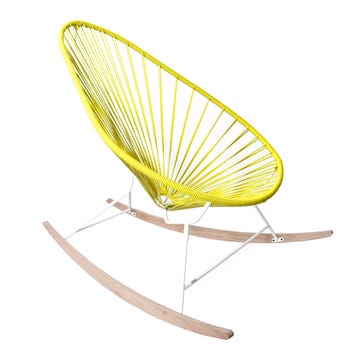 Fauteuil à bascule ACAPULCO de Boqa avec ski bois, structure blanche, Jaune