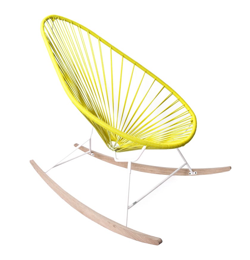 Fauteuil à bascule ACAPULCO de Boqa avec ski bois, structure blanche, Jaune