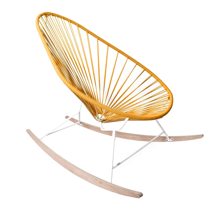 Fauteuil à bascule ACAPULCO de Boqa avec ski bois, structure blanche, Orange Fauteuil à bascule ACAPULCO de Boqa avec ski bois, structure blanche, Orange