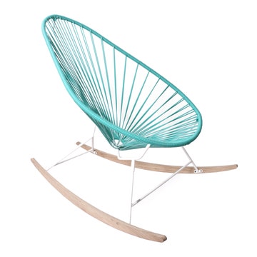 Fauteuil à bascule ACAPULCO de Boqa avec ski bois, structure blanche, Vert turquoise