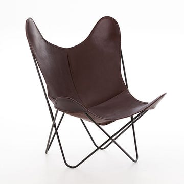 Fauteuil AA de Airborne, Structure acier thermolaqué noir, Cuir Buffalo, Chocolat