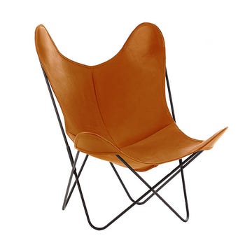Fauteuil AA de Airborne, Structure acier thermolaqué noir, Cuir Buffalo, Fauve