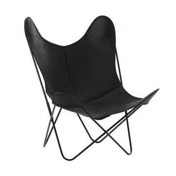 Fauteuil AA de Airborne, Structure acier thermolaqué noir, Cuir Buffalo, Noir