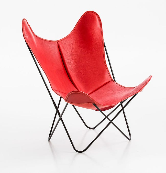Fauteuil AA de Airborne, Structure acier thermolaqué noir, Cuir Buffalo, Rouge