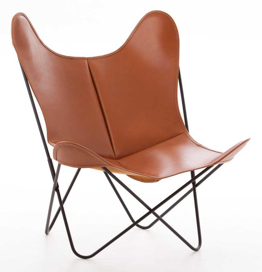 Fauteuil AA de Airborne, Structure noire, Cuir classique, Fauve