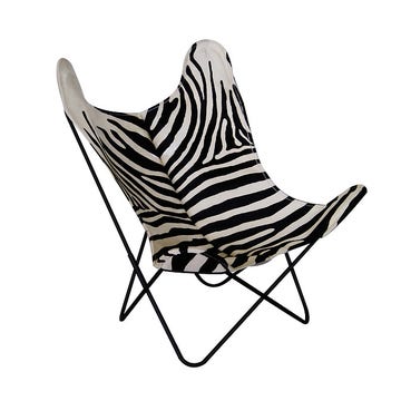 Fauteuil AA de Airborne, Structure acier thermolaqué noir, Peau de vache zébrée