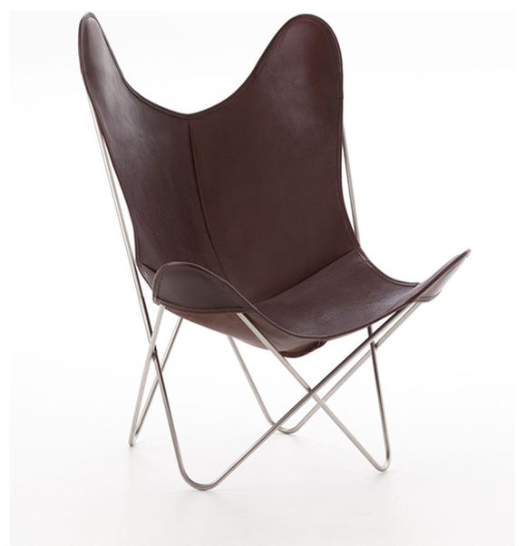 Fauteuil AA de Airborne, Structure Inox marin, Cuir Buffalo, Chocolat