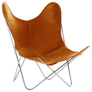 Fauteuil AA de Airborne, Structure Inox marin, Cuir Buffalo, Fauve