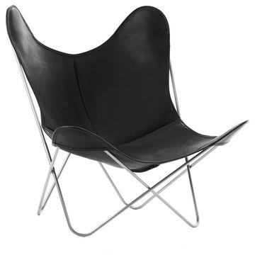 Fauteuil AA de Airborne, Structure Inox marin, Cuir Buffalo, Noir