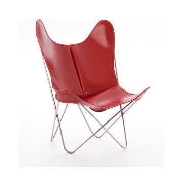 Fauteuil AA de Airborne, Structure Inox marin, Cuir Buffalo, Rouge