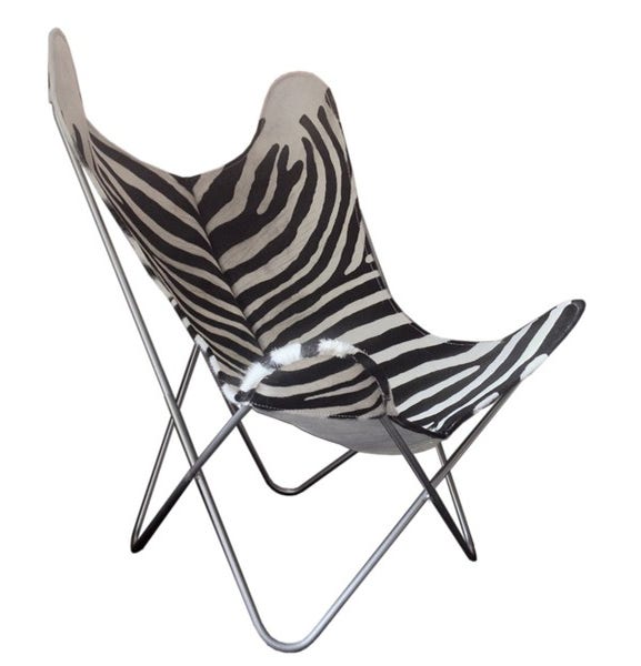 Fauteuil AA de Airborne, Structure inox marin, Peau de vache zébrée