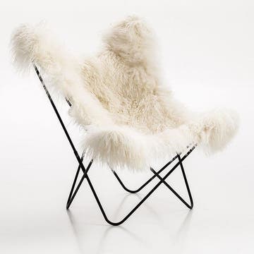 Fauteuil AA Le Lhassa de Airborne, Structure acier thermolaqué noir, Blanc