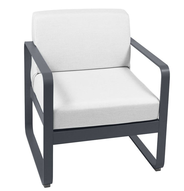 Fauteuil BELLEVIE de Fermob, Coussin blanc grisé, Carbone