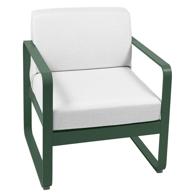 Fauteuil BELLEVIE de Fermob, Coussin blanc grisé, Vert cèdre