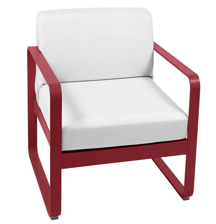 Fauteuil BELLEVIE de Fermob, Coussin blanc grisé, Piment