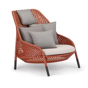 Fauteuil d'extérieur AHNDA de Dedon, Avec coussin d'assise Twist sand