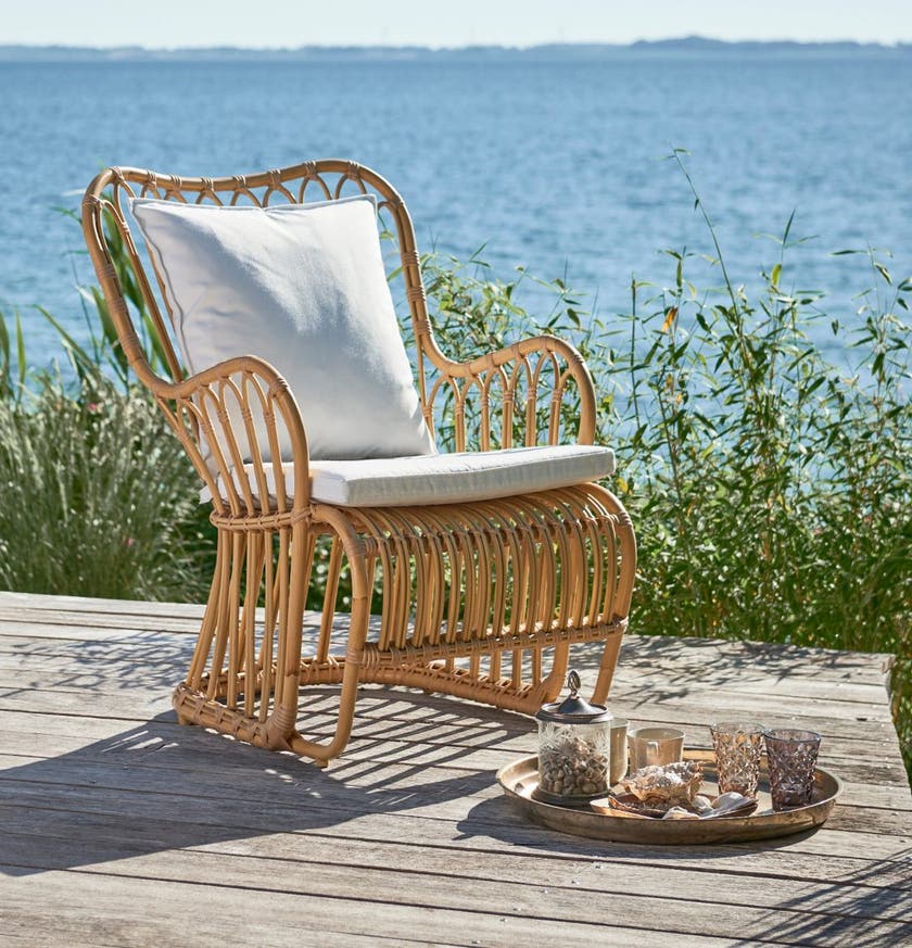 Fauteuil extérieur TULIP, Rotin synthétique, Avec coussin d'assise, Blanc