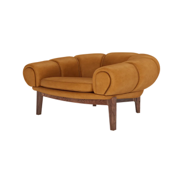 Fauteuil lounge CROISSANT, Pieds en noyer américain, Tissu Chamois