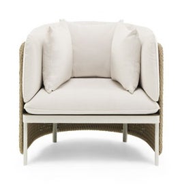 Fauteuil lounge dossier bas ESEDRA de Ethimo, Tressage serré, Coussins blanc naturel