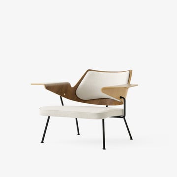 Fauteuil lounge RFH RD8, Dossier en Noyer et hêtre, Assise tissu Hallingdal 103