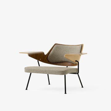 Fauteuil lounge RFH RD8, Dossier en Noyer et hêtre, Assise tissu Hallingdal 227