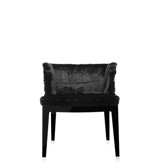 Fauteuil MADEMOISELLE KRAVITZ de Kartell, structure noire, Fourrure-Cuir noir