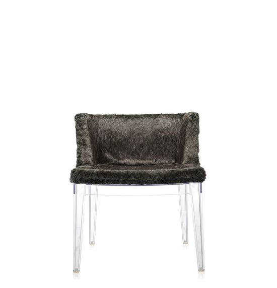 Fauteuil MADEMOISELLE KRAVITZ de Kartell, structure transparente, Fourrure-Python 