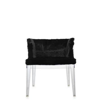 Fauteuil MADEMOISELLE KRAVITZ de Kartell, structure transparente, Fourrure, Cuir Noir