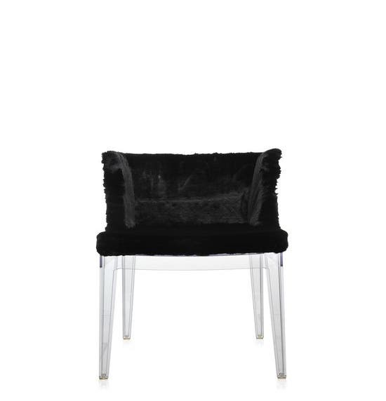 Fauteuil MADEMOISELLE KRAVITZ de Kartell, structure transparente, Fourrure, Cuir Noir