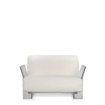 Fauteuil POP OUTDOOR de Kartell, Tissu Ikon Blanc, Structure transparente 