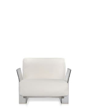 Fauteuil POP OUTDOOR de Kartell, Tissu Ikon Blanc, Structure transparente Fauteuil POP OUTDOOR de Kartell, Tissu Ikon Blanc, Structure transparente