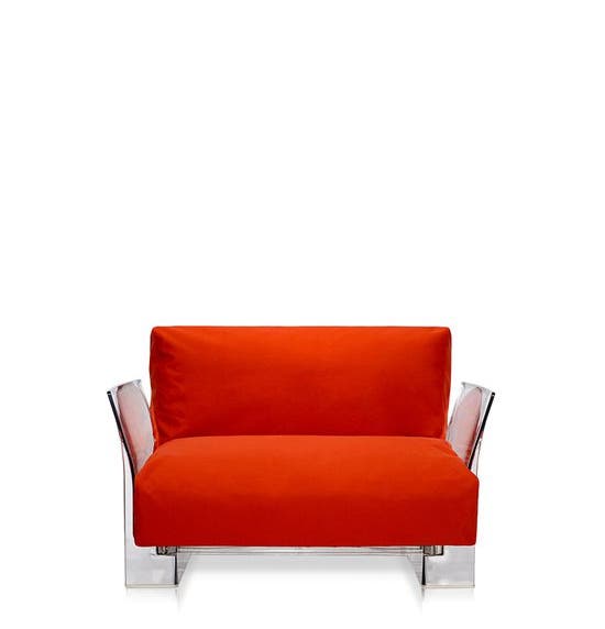 Fauteuil POP OUTDOOR de Kartell, Tissu Ikon Orange, Structure transparente 