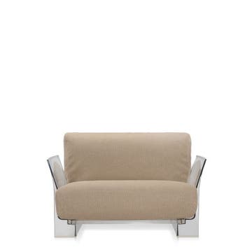 Fauteuil POP OUTDOOR de Kartell, Tissu Ikon Gris Tourterelle, Structure transparente 