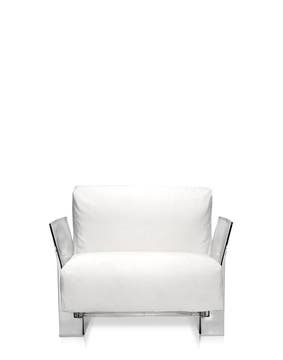 Fauteuil POP OUTDOOR de Kartell, Sunbrella Blanc, Structure transparente Fauteuil POP OUTDOOR de Kartell, Sunbrella Blanc, Structure transparente