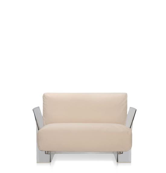 Fauteuil POP OUTDOOR de Kartell, Sunbrella Gris Tourterelle, Structure transparente 
