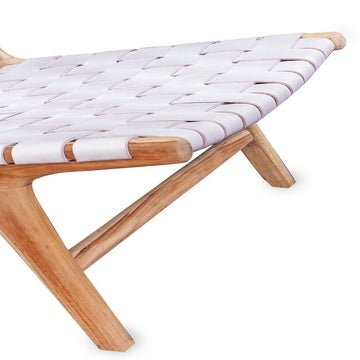 Tabouret / Repose pieds ADAM de Gong, Cuir blanc et teck brut